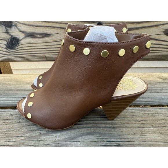 Vince Camuto Edia Tan Leather Studded Peep Toe Ankle Booties, 8W - Picture 8 of 16